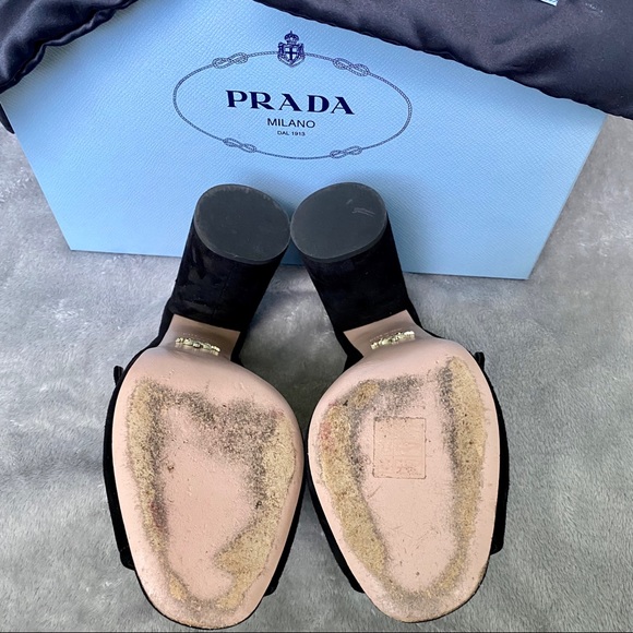 Prada Mule Heels Black Suede Metal Flower - Picture 7 of 8